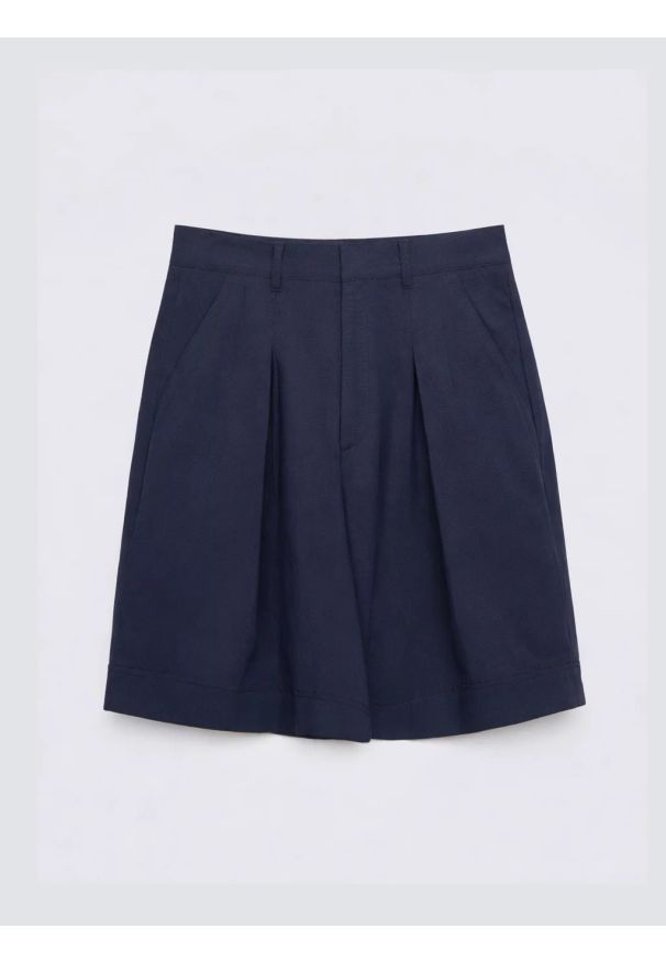 Big-Star - Szorty damskie z domieszką lnu granatowe Maryliana 403. Kolor: niebieski. Materiał: len. Styl: klasyczny, elegancki