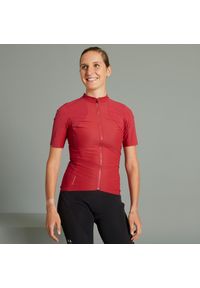 ROCKRIDER - Koszulka rowerowa MTB damska Rockrider Race. Kolor: czerwony, biały, wielokolorowy. Materiał: elastan, materiał, skóra, poliester, poliamid. Sport: outdoor, kolarstwo