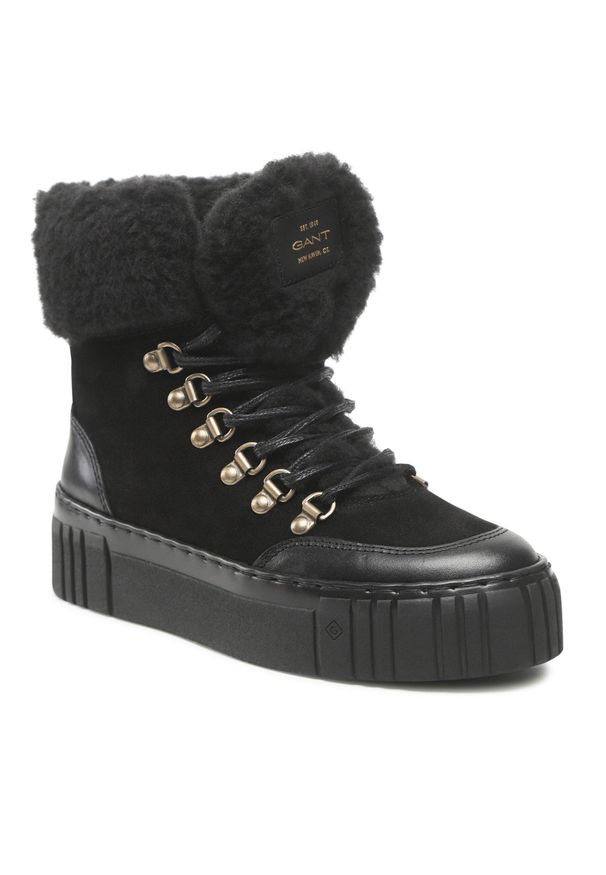 GANT - Botki Gant Snowmont 25541444 Black G00. Kolor: czarny. Materiał: skóra, zamsz