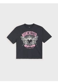 Sinsay - Bawełniana koszulka z krótkim rękawem - szary. Kolor: szary. Materiał: bawełna. Długość rękawa: krótki rękaw. Długość: krótkie #1