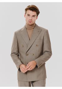 Pako Lorente - PAKO LORENTE – Beżowa marynarka garniturowa w prążki. Kolor: beżowy. Materiał: poliester, wiskoza. Wzór: prążki #10