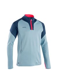 KIPSTA - Bluza do piłki nożnej dla dzieci Kipsta Viralto Solo na krótki suwak. Kolor: czerwony, wielokolorowy, niebieski, szary. Materiał: materiał, elastan. Długość: krótkie. Sport: piłka nożna #1