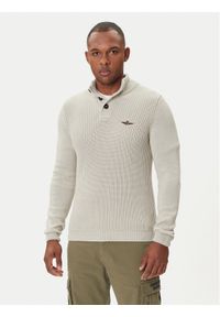 Aeronautica Militare Sweter 252MA1572UL00409 Beżowy Slim Fit. Kolor: beżowy. Materiał: bawełna