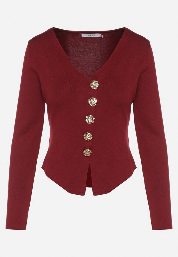 Born2be - Bordowy Sweter z Wiskozą Ozdobiony Guzikami Zetisae. Okazja: na co dzień. Kolor: czerwony. Materiał: wiskoza. Wzór: aplikacja. Styl: klasyczny, casual, elegancki