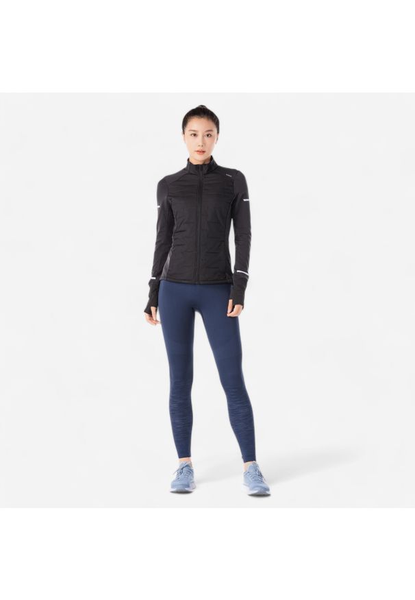 KIPRUN - Bluza do biegania damska Kiprun Vest Warm ocieplana. Kolor: czarny. Materiał: materiał. Sport: bieganie