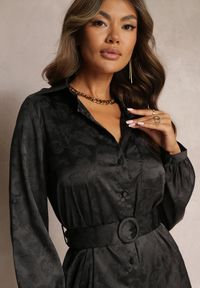 Renee - Czarna Sukienka Koszulowa z Paskiem Tolime. Kolor: czarny. Materiał: materiał. Typ sukienki: koszulowe. Długość: midi #5