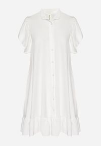 Born2be - Biała Sukienka Koszulowa z Guzikami i Falbankami Tenalena. Okazja: na co dzień. Typ kołnierza: kołnierz z falbankami. Kolor: biały. Typ sukienki: koszulowe. Styl: sportowy, casual, elegancki #7