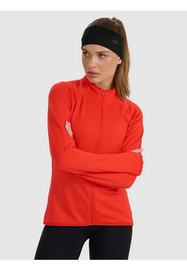 4f - 4F Bluza do biegania regular szybkoschnąca damska - czerwona M. Kolor: czerwony. Materiał: syntetyk, materiał. Długość rękawa: raglanowy rękaw. Styl: sportowy