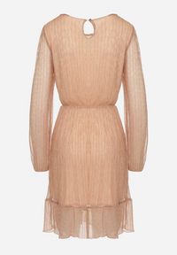 Born2be - Szampańska Sukienka z Wiskozy Ozdobiona Metaliczną Nicią Meliorea. Kolor: złoty. Materiał: wiskoza. Wzór: aplikacja. Styl: klasyczny, elegancki #3