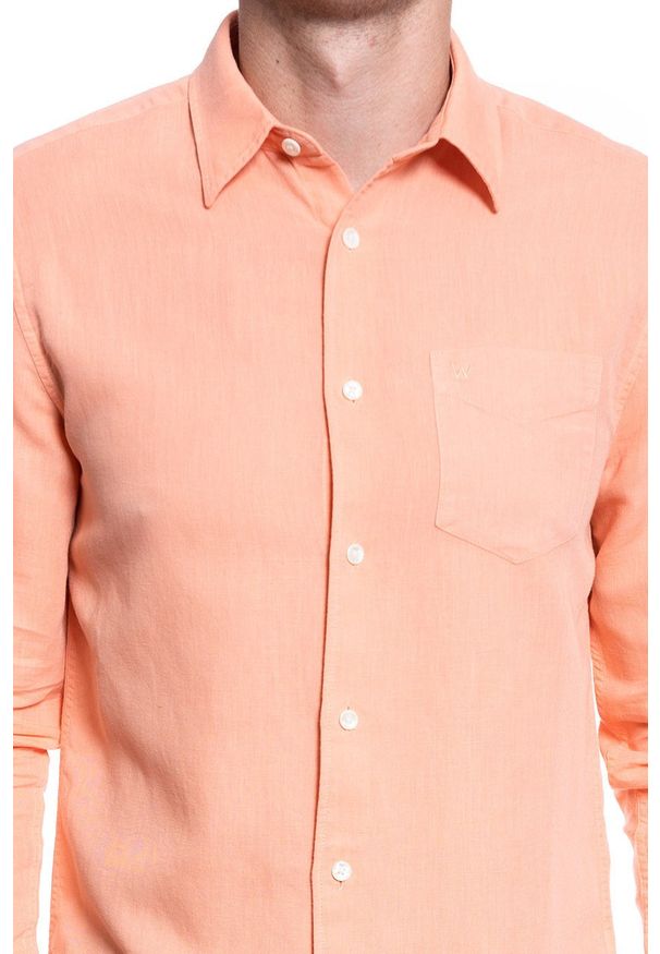 Wrangler - KOSZULA MĘSKA WRANGLER LS 1 PKT SHIRT MELON ORANGE W5A9LOA04 112130086