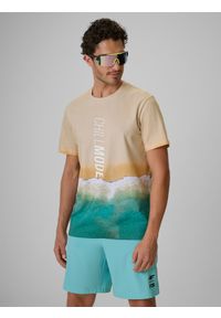 4f - 4F T-shirt regular z nadrukiem męski - biały XXL. Okazja: na co dzień, na plażę. Kolor: biały. Materiał: materiał, bawełna, dzianina. Długość rękawa: długi rękaw. Wzór: nadruk. Sezon: lato. Styl: wakacyjny, casual, klasyczny #1