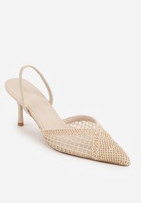 Renee - Beżowe Szpilki VICES Ozdobione Siateczką Coraerial. Nosek buta: otwarty. Kolor: beżowy. Materiał: skóra, materiał. Wzór: aplikacja. Sezon: lato. Obcas: na szpilce. Wysokość obcasa: średni #9