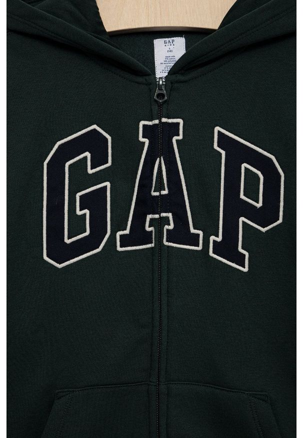 GAP - Bluza dziecięca. Okazja: na co dzień. Typ kołnierza: kaptur. Kolor: zielony. Materiał: dzianina, poliester. Styl: casual