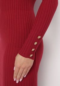 Born2be - Bordowa Sweterkowa Sukienka Midi z Wełną i Kaszmirem Armanda. Kolor: czerwony. Materiał: wełna, kaszmir. Typ sukienki: rozkloszowane. Długość: midi #2