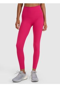 4f - 4F Legginsy treningowe szybkoschnące damskie - różowe L. Stan: podwyższony. Kolor: różowy. Materiał: dzianina, włókno, syntetyk, materiał, elastan. Długość: do kostek. Wzór: gładki, ze splotem. Sport: joga i pilates, fitness