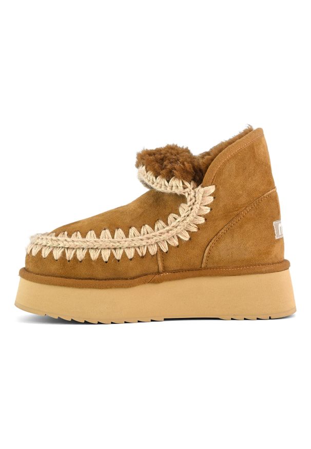Mou - MOU Mini Eskimo Platform Boot Śniegowce damskie. Kolor: brązowy. Materiał: zamsz, guma, materiał, wełna. Szerokość cholewki: normalna. Sezon: zima. Obcas: na platformie. Styl: boho, elegancki