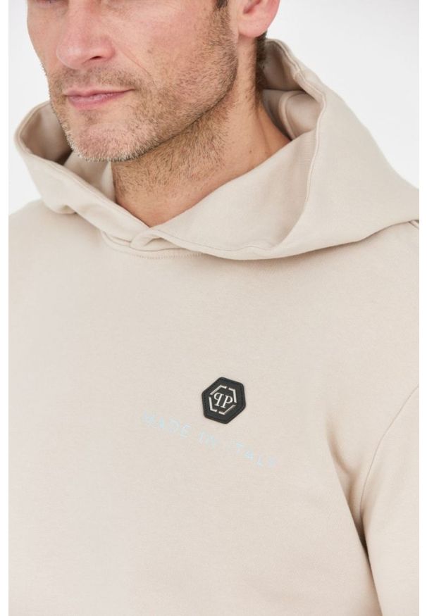 Philipp Plein - PHILIPP PLEIN Beżowa bluza hexagon z kapturem. Typ kołnierza: kaptur. Kolor: beżowy