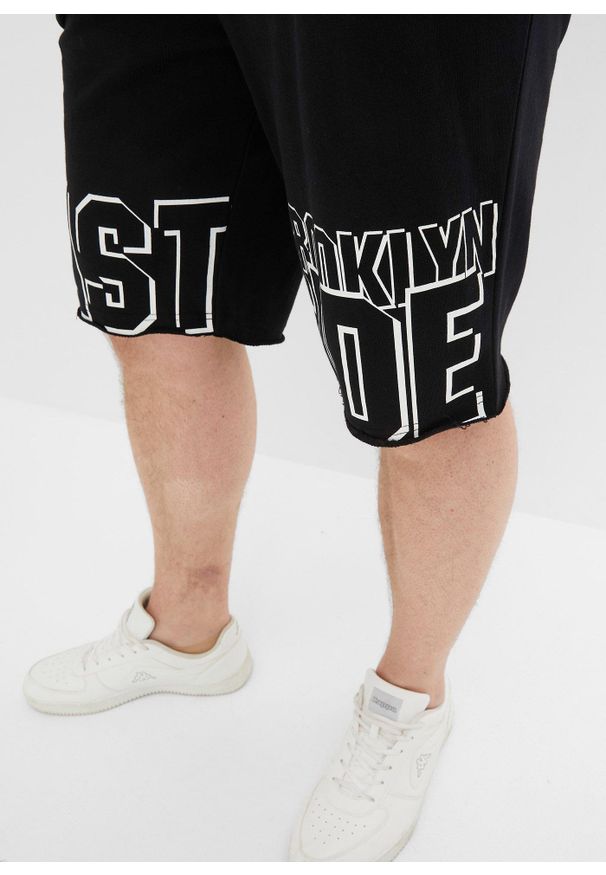 bonprix - Bermudy dresowe. Kolor: czarny. Materiał: dresówka. Wzór: nadruk