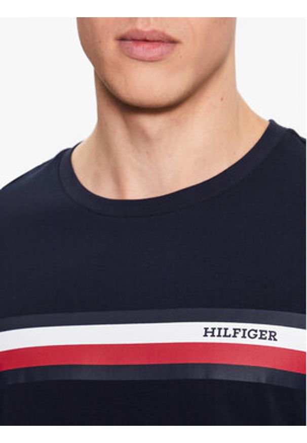 TOMMY HILFIGER - Tommy Hilfiger Longsleeve Monotype Chest Stripe MW0MW32366 Granatowy Slim Fit. Kolor: niebieski. Materiał: bawełna. Długość rękawa: długi rękaw