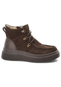 Brązowe Botki Filippo Ocieplane Buty Damskie. Okazja: na co dzień, na spacer. Kolor: brązowy. Materiał: zamsz. Styl: casual, elegancki #5