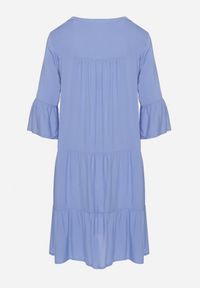 Born2be - Niebieska Rozkloszowana Sukienka z Wiskozy z Falbanami Izleia. Okazja: na co dzień. Kolor: niebieski. Materiał: wiskoza. Styl: casual, elegancki #3
