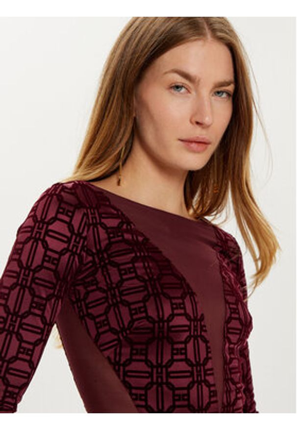 Elisabetta Franchi Body BO-011-47E2 Bordowy Slim Fit. Kolor: czerwony. Materiał: syntetyk