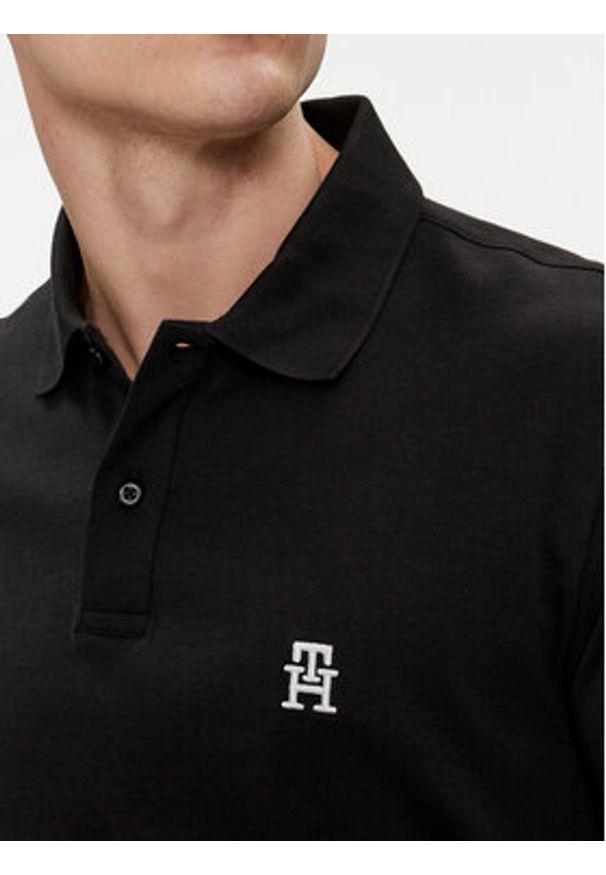 TOMMY HILFIGER - Tommy Hilfiger Polo Interlock MW0MW34783 Czarny Regular Fit. Typ kołnierza: polo. Kolor: czarny. Materiał: bawełna