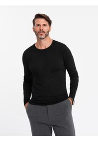 Ombre Clothing - Męski klasyczny sweter z wiskozą BASIC z okrągłym dekoltem – czarny V2 - Rozmiar: XXL. Kolor: czarny. Materiał: wiskoza. Styl: klasyczny #4