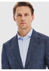 Pako Lorente - PAKO LORENTE - Granatowa marynarka w prążek z lnem. Kolor: niebieski. Materiał: len. Wzór: prążki. Sezon: jesień #4