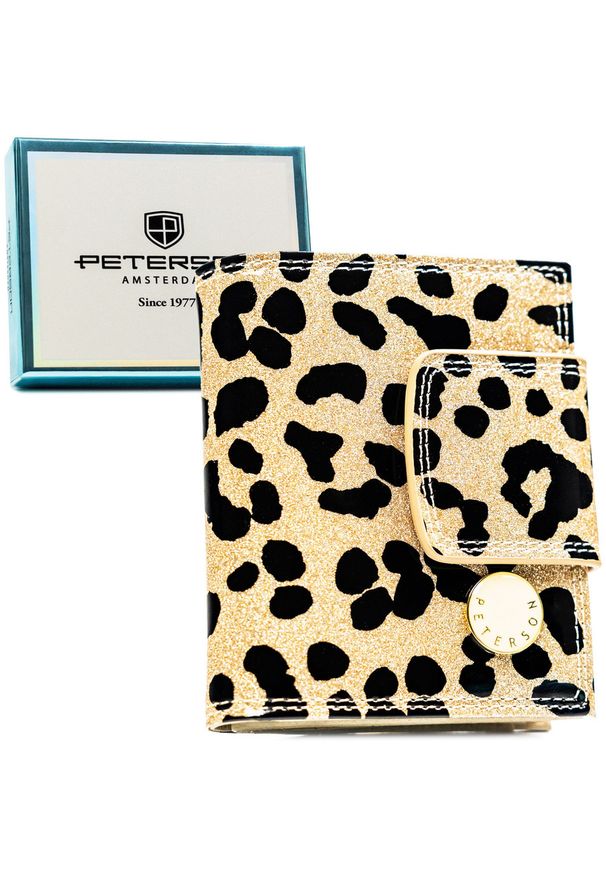 Mały portfel damski ze skóry ekologicznej i naturalnej w złotym kolorze - Peterson. Kolor: złoty. Materiał: skóra ekologiczna
