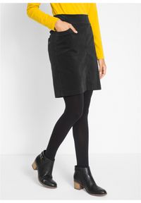 bonprix - Spódnica sztruksowa z bawełny ze stretchem, z wygodnym paskiem. Kolor: czarny. Materiał: sztruks, bawełna