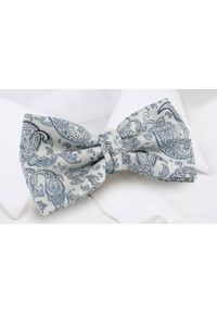 Męska Mucha w Komplecie z Poszetką - Chattier - Kość Słoniowa, Niebieskie Paisley. Kolor: niebieski. Wzór: paisley. Styl: sportowy, elegancki #2