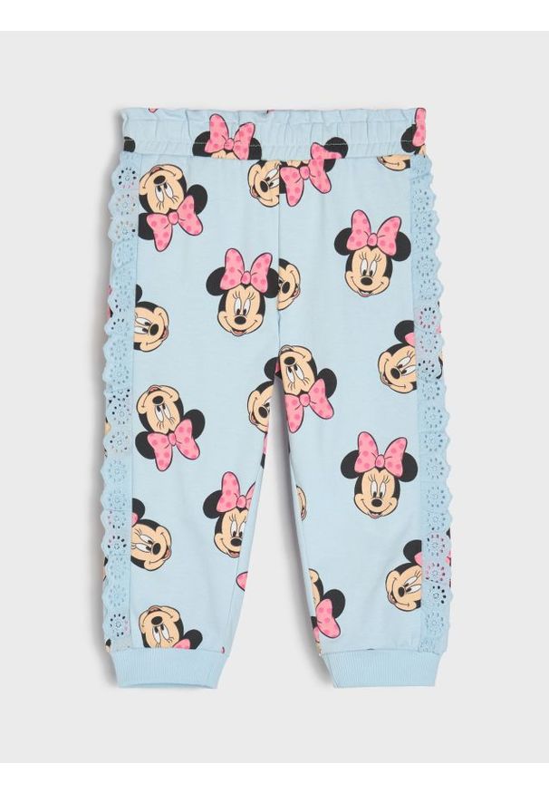 Sinsay - Spodnie dresowe jogger z ozdobną koronką Minnie Mouse - niebieski. Kolor: niebieski. Materiał: koronka, dresówka. Wzór: motyw z bajki, koronka