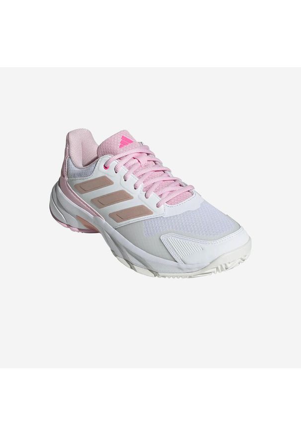 Buty tenisowe damskie Adidas Courtjam Control 3 na każdą nawierzchnię. Kolor: różowy, biały, wielokolorowy. Materiał: kauczuk. Sport: tenis