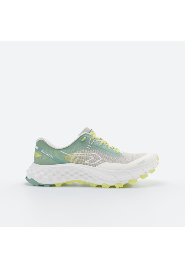 KIPRUN - Buty do biegania w terenie damskie Kiprun MT Cushion 2. Kolor: zielony, beżowy, wielokolorowy, żółty. Materiał: kauczuk, materiał. Szerokość cholewki: normalna. Sport: bieganie