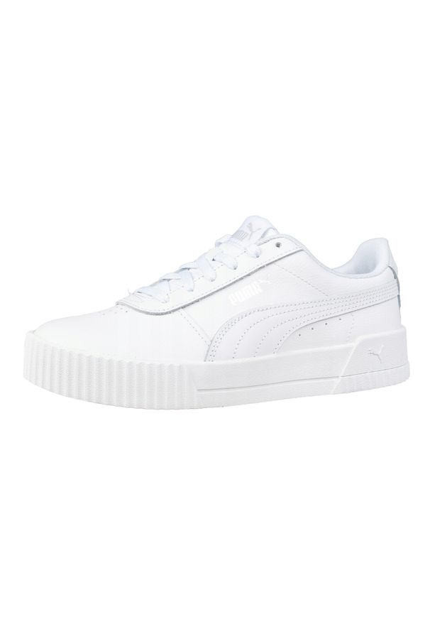 Puma - Damskie Skórzane Buty Sportowe Carina. Kolor: biały. Materiał: skóra. Styl: sportowy. Sport: turystyka piesza