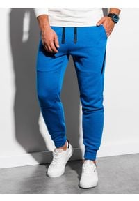 Ombre Clothing - Spodnie męskie dresowe joggery P919 - niebieskie - XXL. Kolor: niebieski. Materiał: dresówka. Wzór: nadruk #4