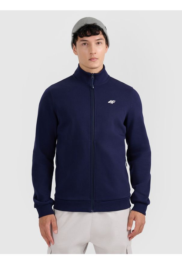 4f - 4F Bluza dresowa rozpinana bez kaptura męska - granatowa S. Okazja: na co dzień. Typ kołnierza: bez kaptura. Kolor: niebieski. Materiał: dresówka. Styl: casual
