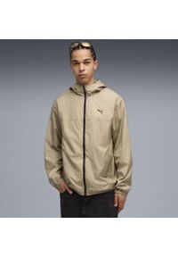 Puma - Męska Wiatrówka o standardowym kroju Essentials PUMA Ice Coffee Beige. Kolor: beżowy. Materiał: guma. Wzór: nadruk. Sport: bieganie