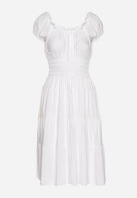 Born2be - Biała Bawełniana Rozkloszowana Sukienka z Guzikami i Bufiastymi Rękawami Annivi. Okazja: na co dzień. Kolor: biały. Materiał: bawełna. Styl: klasyczny, casual, elegancki #7