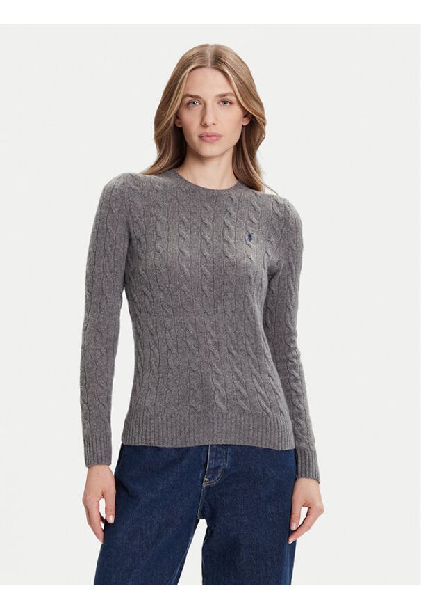 Polo Ralph Lauren Sweter 211971865501 Szary Slim Fit. Typ kołnierza: polo. Kolor: szary. Materiał: wełna