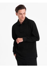 Ombre Clothing - Komplet męski dresowy bluza z kołnierzem polo + spodnie - czarny V8. Typ kołnierza: polo. Kolor: czarny. Materiał: dresówka #2