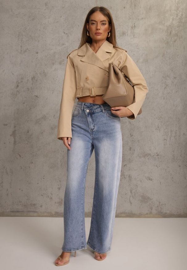 Renee - Niebieskie Jeansy High Waist Balloon z Bawełny z Asymetrycznym Zapięciem Myrea. Okazja: na co dzień. Stan: podwyższony. Kolor: niebieski. Styl: casual, street, sportowy, elegancki