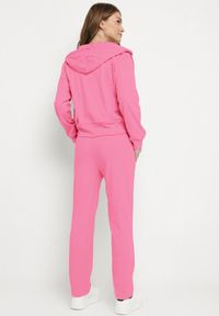Born2be - Różowy Komplet Dresowy Rozpinana Bluza z Kapturem Wykończona Ściągaczem i Spodnie z Gumką w Pasie Starkie. Kolor: różowy. Materiał: dresówka