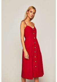 medicine - Medicine - Sukienka Tapestry Stripes. Kolor: czerwony. Materiał: bawełna, wiskoza, lyocell, tkanina, len. Długość rękawa: na ramiączkach. Wzór: gładki. Typ sukienki: rozkloszowane. Długość: midi #1