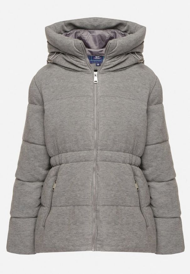 Born2be - Szara Kurtka Pikowana z Kapturem ze Ściągaczami Torita. Typ kołnierza: kaptur. Kolor: szary. Materiał: tkanina, jeans. Styl: elegancki, klasyczny