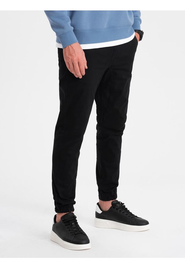Ombre Clothing - Spodnie męskie materiałowe JOGGERY - czarne V1 - Rozmiar: M. Kolor: czarny. Materiał: materiał
