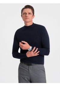 Ombre Clothing - Męski półgolf dzianinowy z wiskozą - granatowy V2 - Rozmiar: XXL. Typ kołnierza: golf. Kolor: niebieski. Materiał: wiskoza, dzianina
