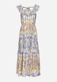 Born2be - Niebieska Rozkloszowana Sukienka z Wiskozą Wiązana na Plecach w Print Boho Turielia. Okazja: na spacer. Kolor: niebieski. Materiał: wiskoza. Długość rękawa: na ramiączkach. Wzór: nadruk. Sezon: lato. Styl: boho #5