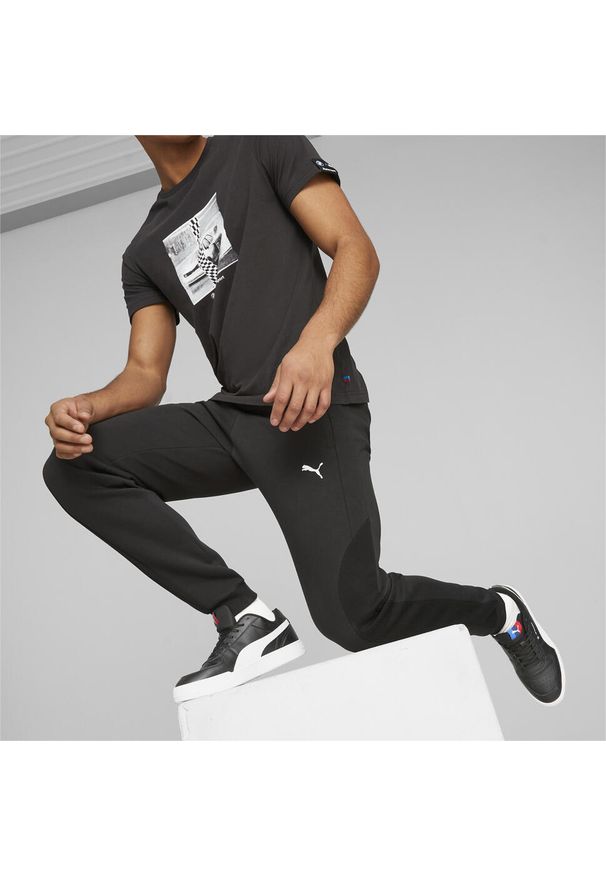 Spodnie Puma BMW M Motorsport, Mężczyźni. Kolor: czarny. Materiał: dresówka, materiał, bawełna